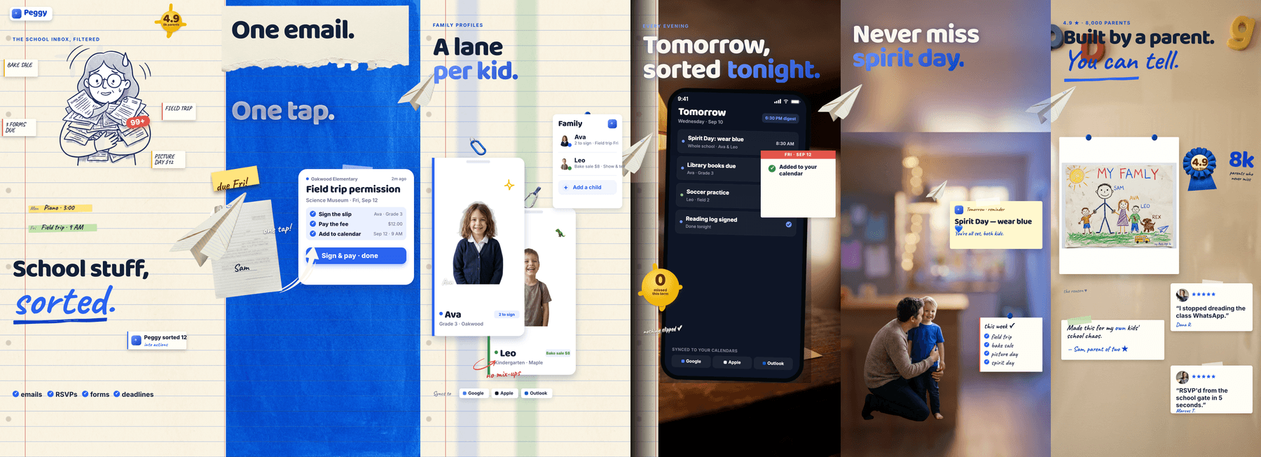 PEGGY · school inbox for parents, App Store screenshot set